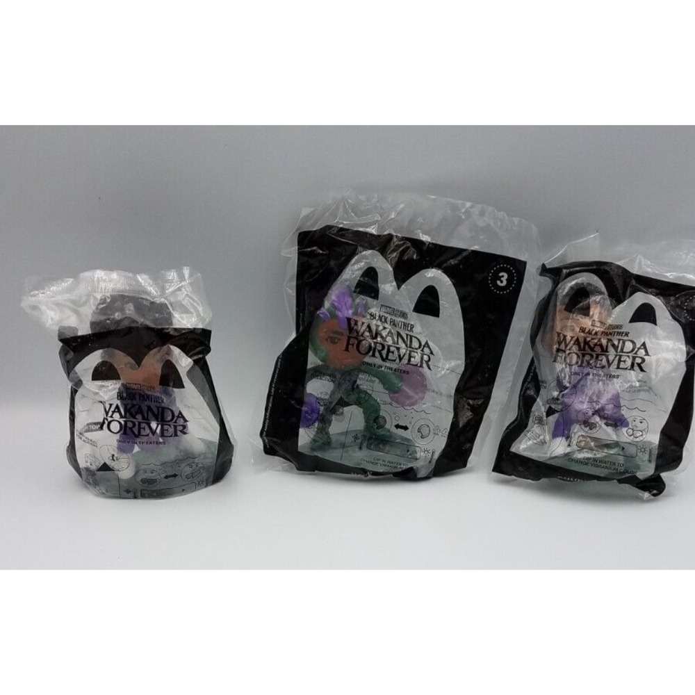 Lot of 3 Black Panther Wakanda Forever McDonalds‎ Happy Meal Figures New in Pack